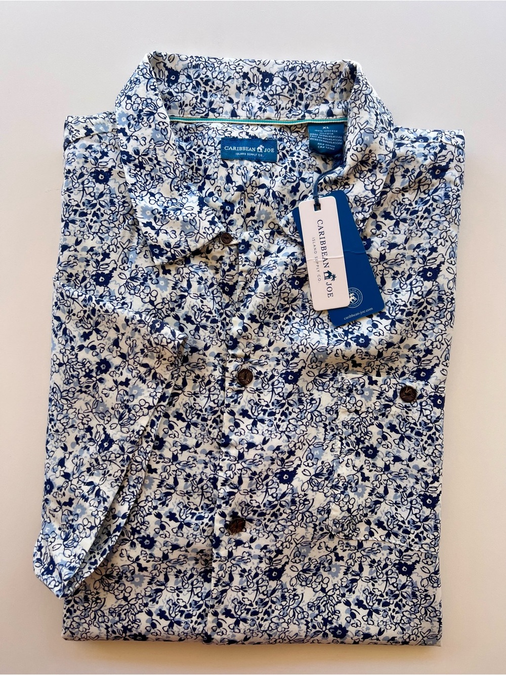 Caribbean Joe Men’s Navy and White Floral Button-Down Shirt